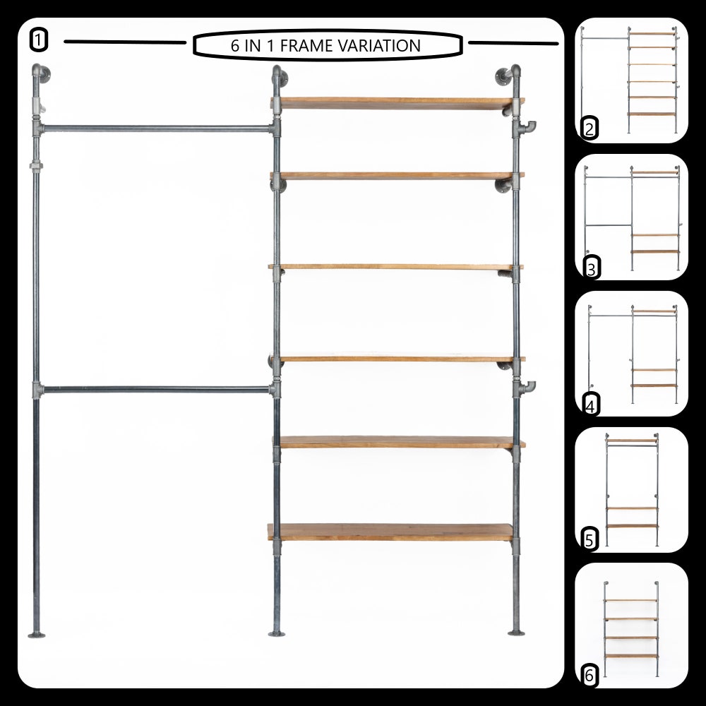 Industrial Wall Mounted Garment Rack With Shelves And Pipe Frame For Retail Or Home Use
