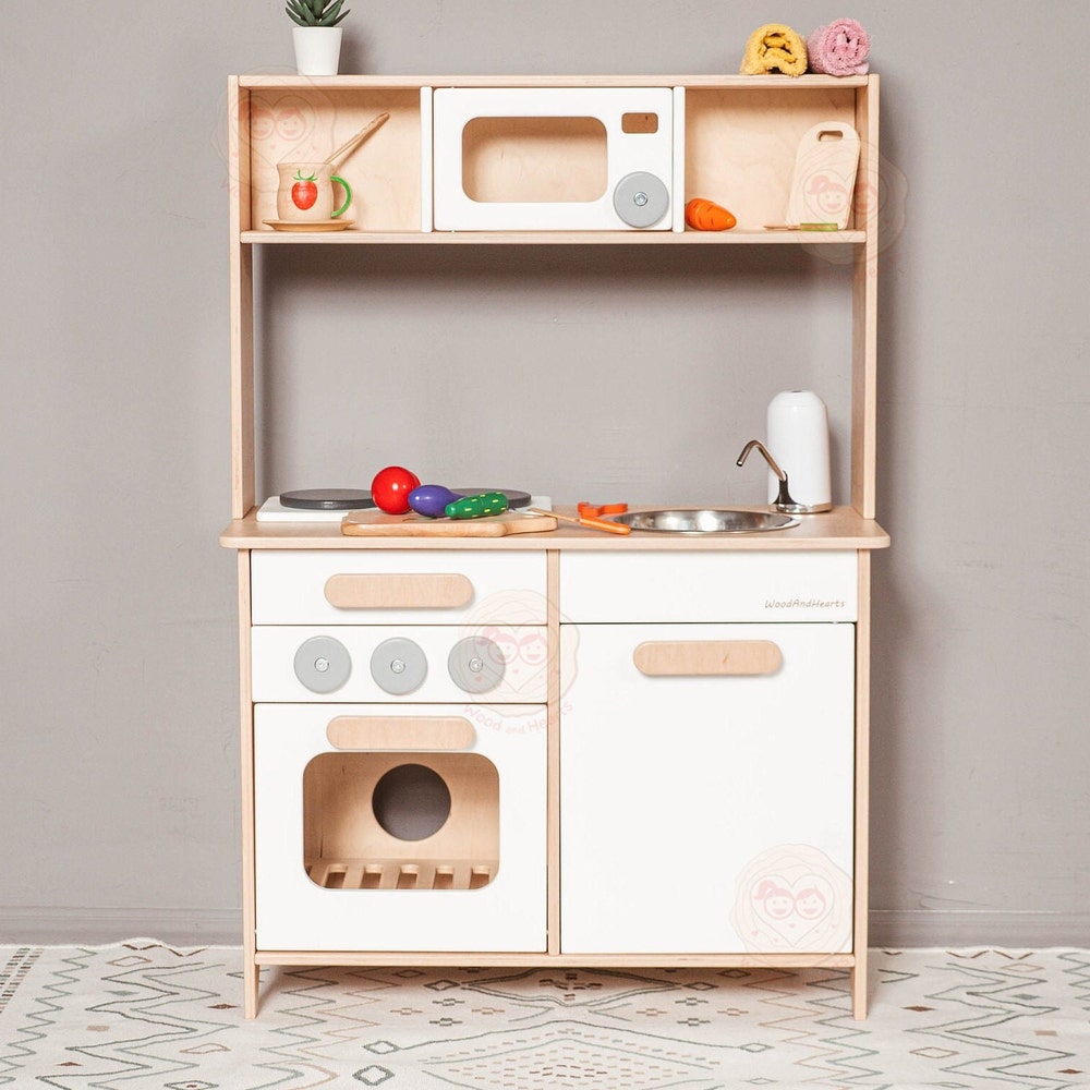 Wooden Toy Kitchen for boys and girls, Play Kitchen for Kids, Preschool playing set, Kitchen Pretend Play for Toddler, Montessori furniture