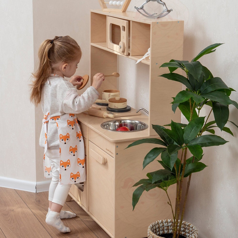 Wooden Toy Kitchen for boys and girls, Play Kitchen for Kids, Preschool playing set, Kitchen Pretend Play for Toddler, Montessori furniture