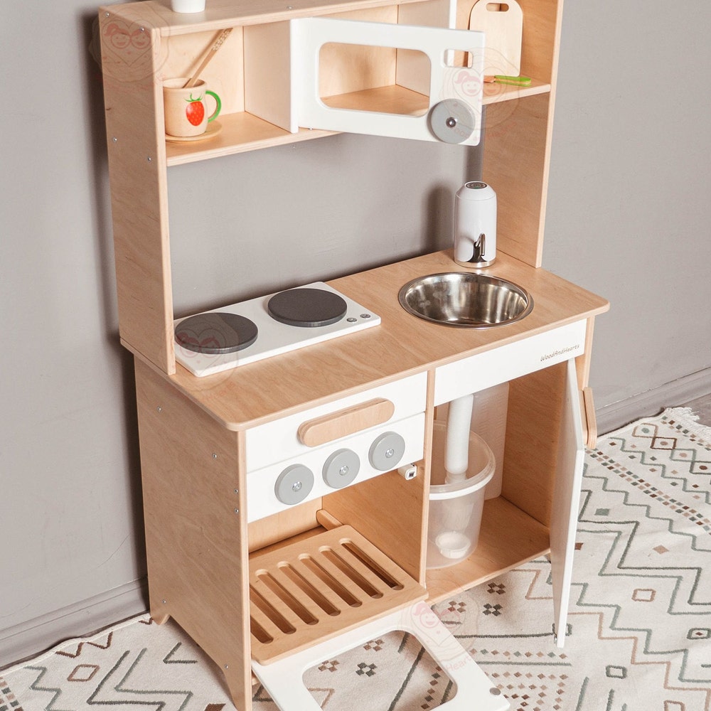 Wooden Play Kitchen for Kids, Toy Kitchen, Kitchen Pretend Play for Toddler, Montessori Eco Toy