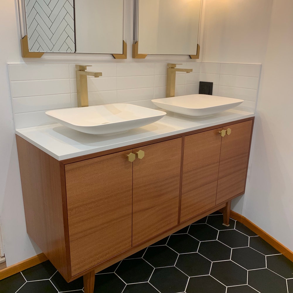 60" Mid Century Bathroom Vanity Cabinet - Dual Sink, 4 Door, No Drawers - Customize to Your Unique Style - For  Home Build or Remodel