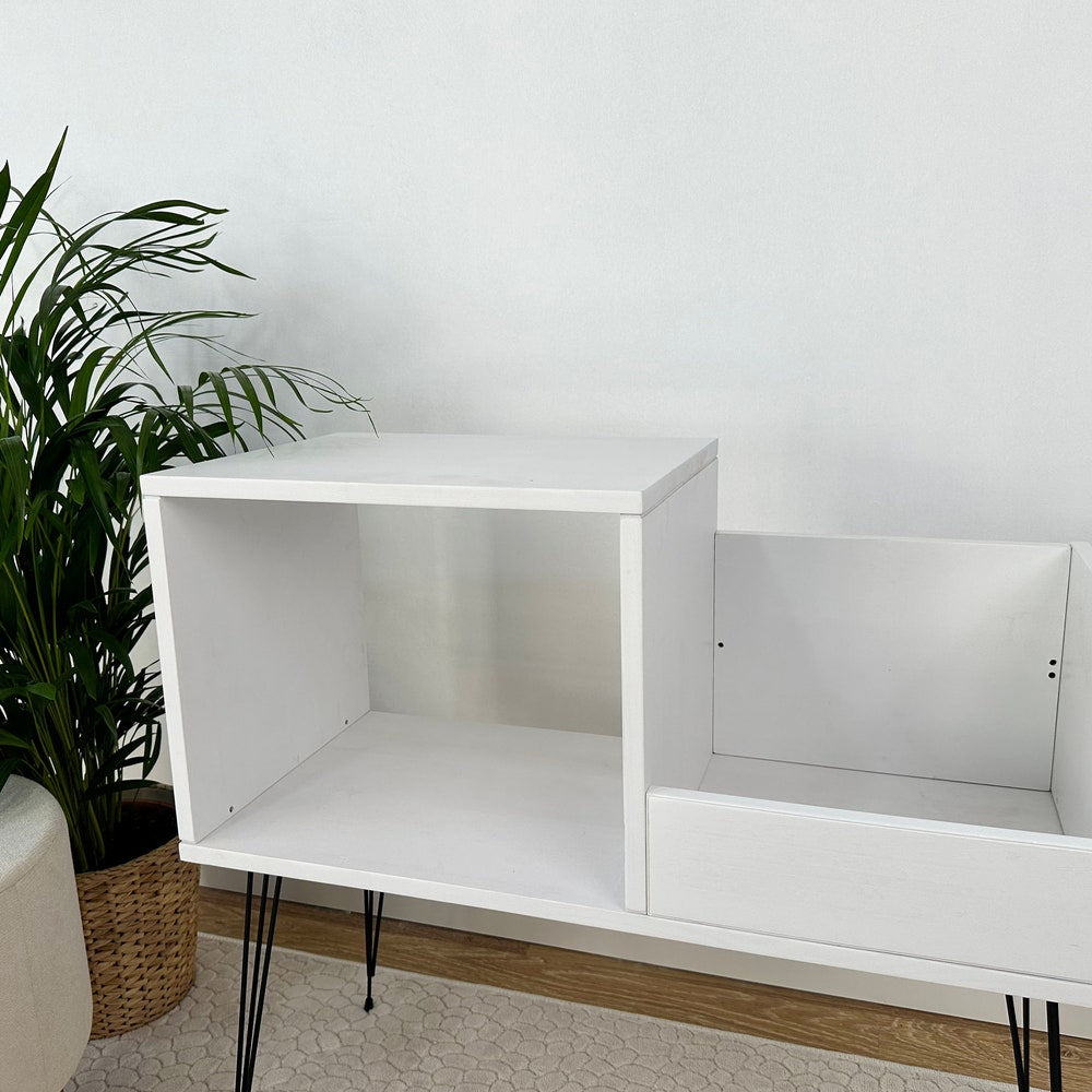 White Record Player Stand, Vinyl Console, Record Player Table, Record Cabinet, Vinyl record display