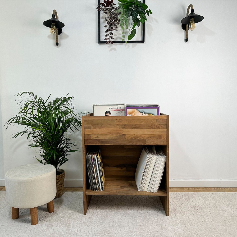 Walnut Vinyl Console, Vinyl end table, Vinyl Shelf, Large Vinyl storage