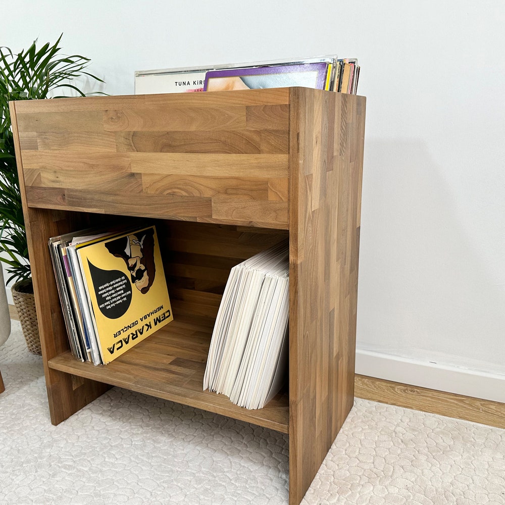 Walnut Vinyl Console, Vinyl end table, Vinyl Shelf, Large Vinyl storage