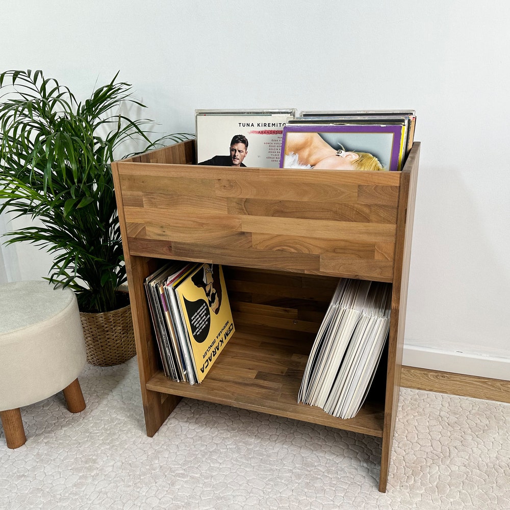 Walnut Vinyl Console, Vinyl end table, Vinyl Shelf, Large Vinyl storage