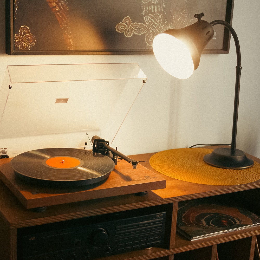 Retro record player stand 'York'. Handmade Vinyl LP Storage Cabinet.