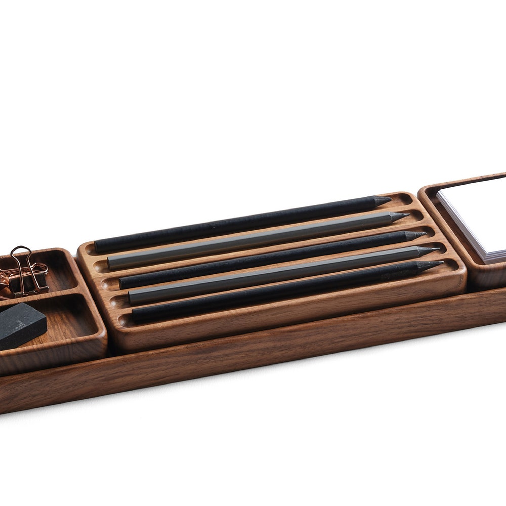 Wood Desk Organizer Set, Pen Holder, Handmade Tray, Custom Gift, Personalized Organizer