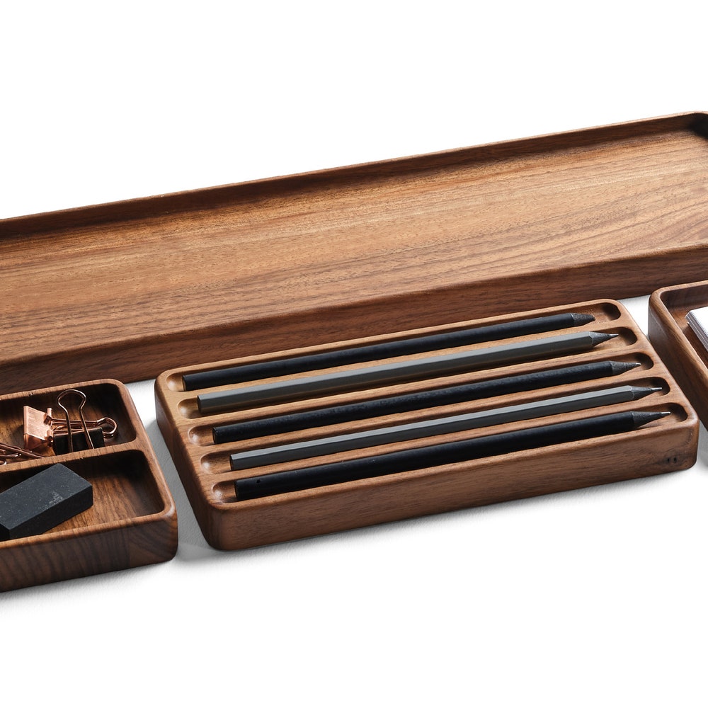 Wood Desk Organizer Set, Pen Holder, Handmade Tray, Custom Gift, Personalized Organizer