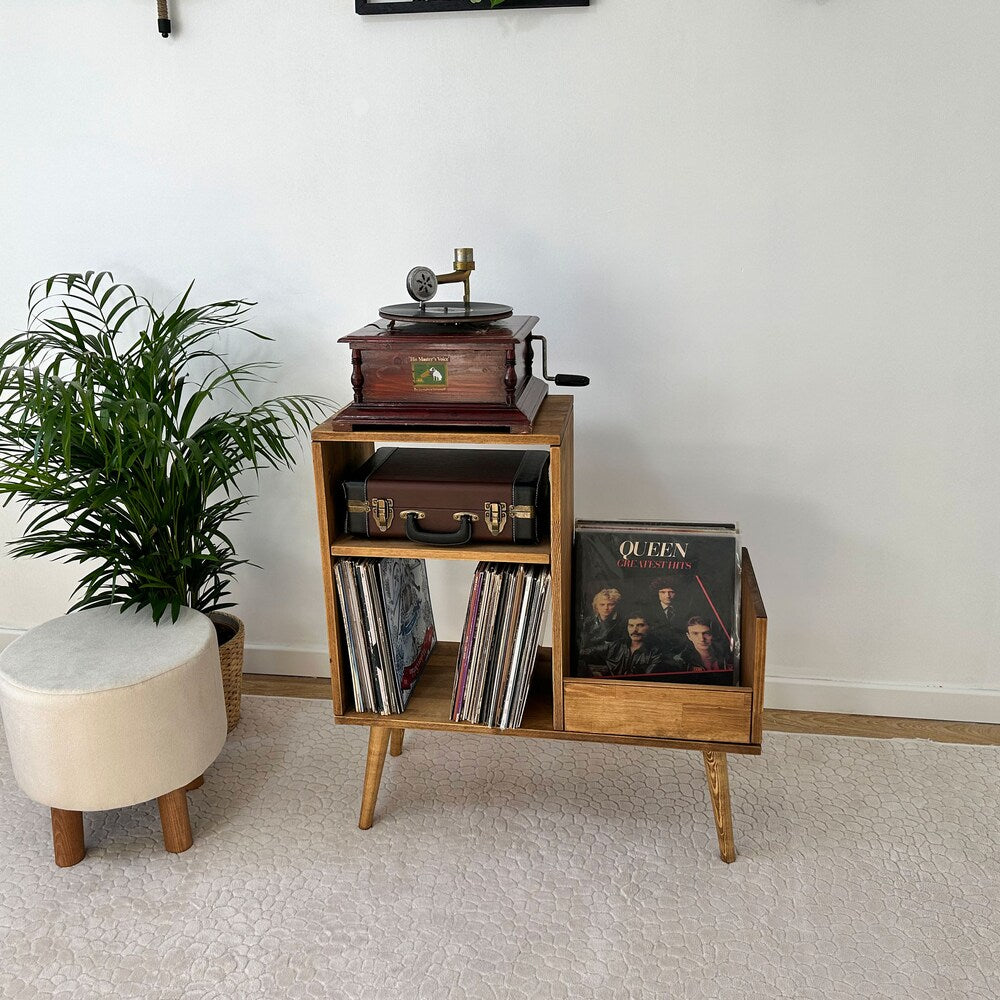 Record Player Stand, Vinyl End Table, Record Cabinet
