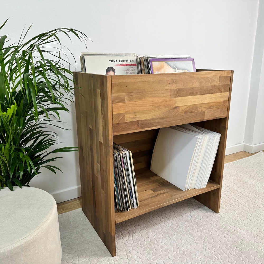 Walnut Vinyl Console, Vinyl end table, Vinyl Shelf, Large Vinyl storage
