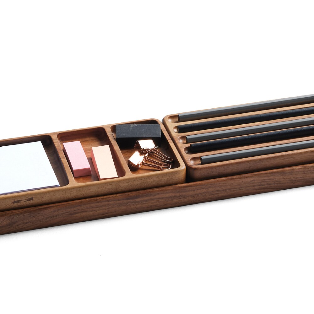 Wooden Desk Organizer Set, Wood Notes Tray, Personalizable Organizer, Minimalist Design