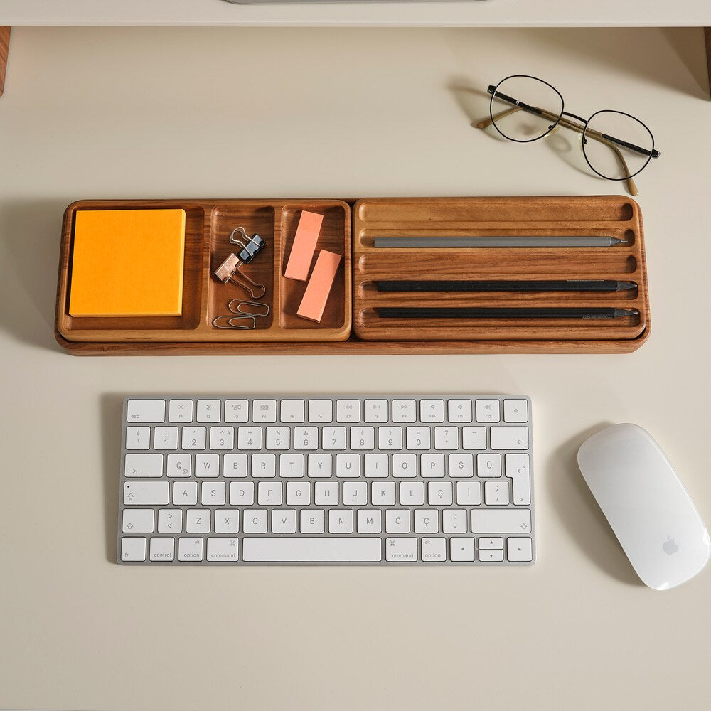 Wooden Desk Organizer Set, Wood Notes Tray, Personalizable Organizer, Minimalist Design
