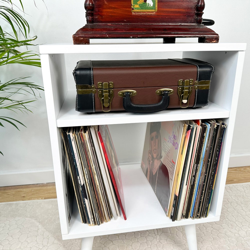 White Record Player Stand, Vinyl End Table, Vinyl Console