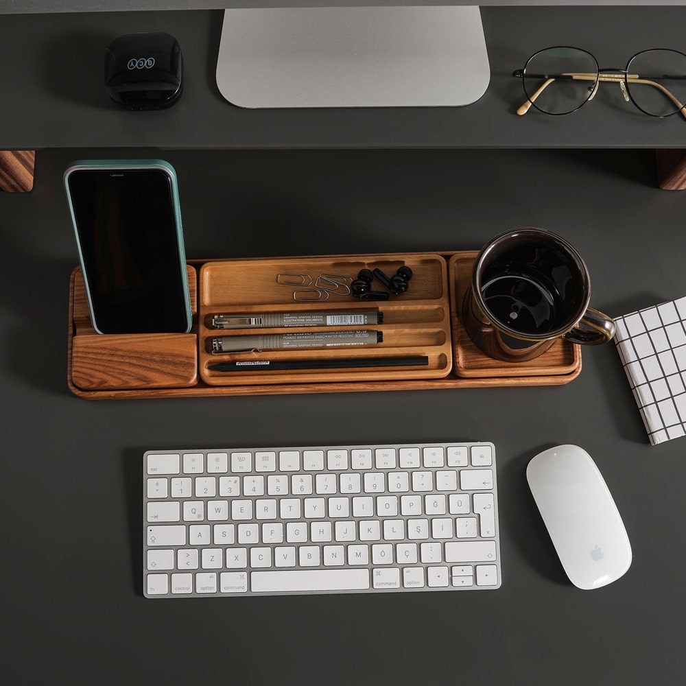Wood Desk Organizer Set, Phone Stand, Customizable & Personalized Organizers