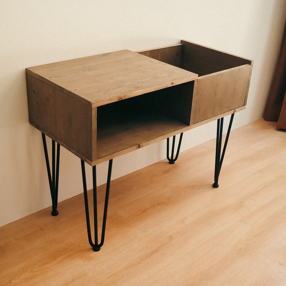 Turntable Stand and Vinyl LP Record Storage " Hilly Small". Store up to 50+ Records and create your own Beautiful HiFi Setup