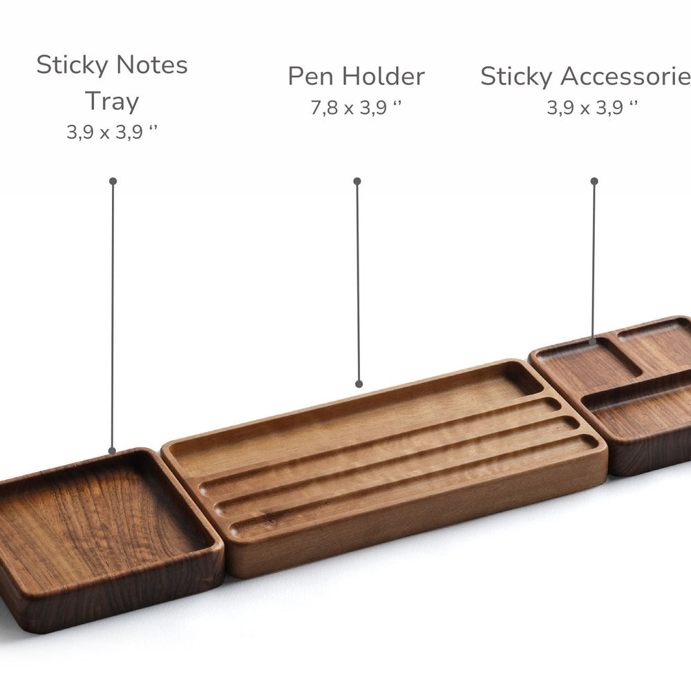 Wooden Desk Organizer Set, Handcrafted Desk Organizer Set, Pen Holder, Wood Tray Sticky Note Tray, Minimalist Office Organizer, Gift for Him