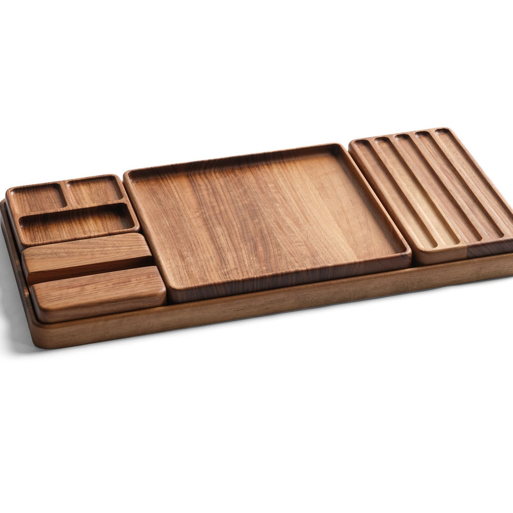 Custom Wood Desk Organizer Set – Personalized Office Tray with Phone Stand – Wooden Tray - Minimalist Gift for Him or Her
