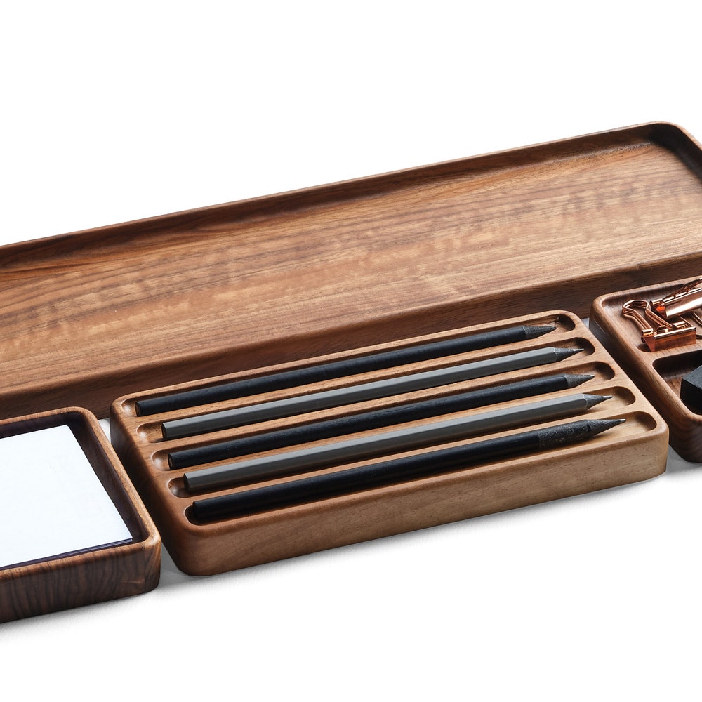 Custom Wood Desk Organizer Set with Note Tray – Personalized Wooden Office Accessories & Gift for Men, Women, Boss or Coworkers
