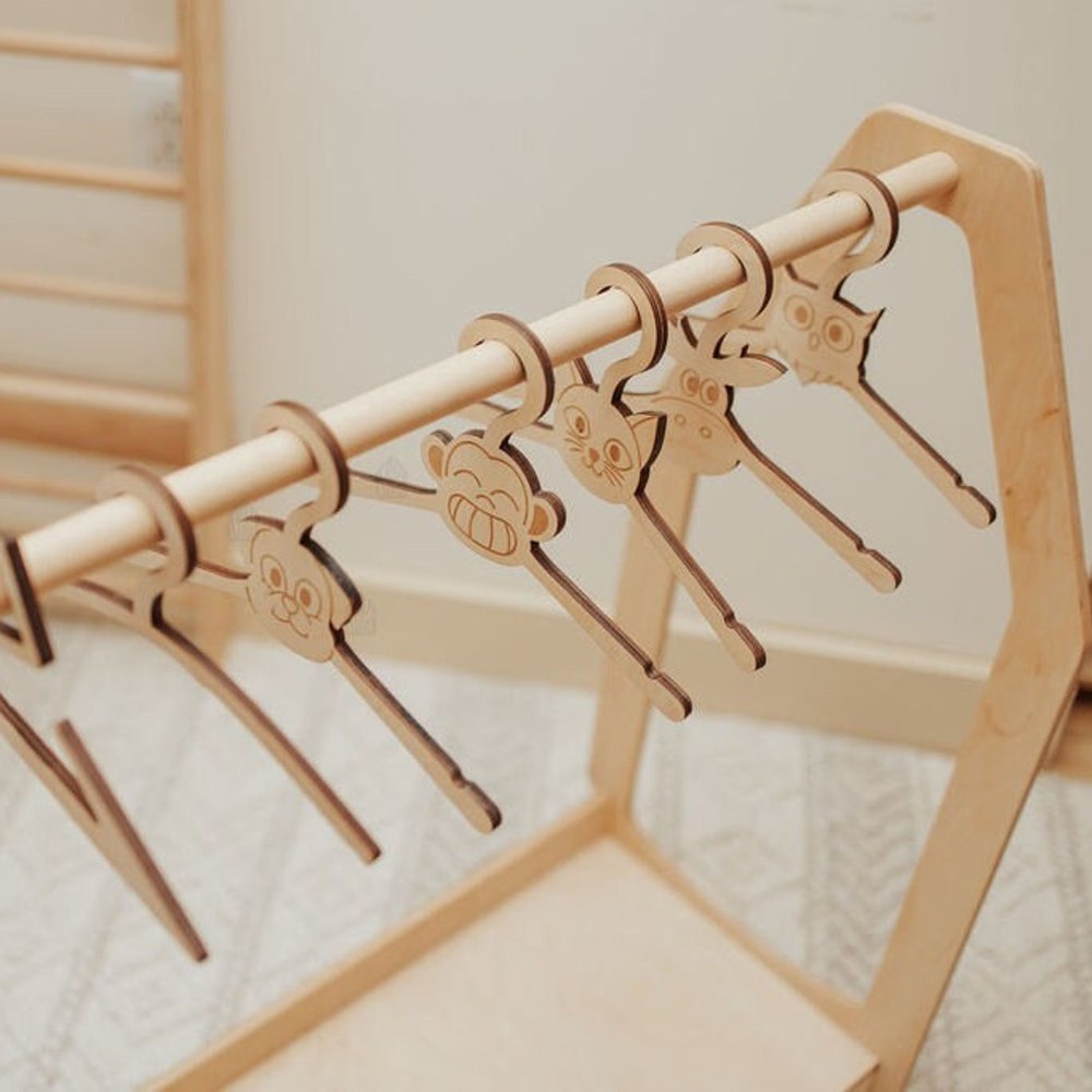 Wooden Clothing Rack with Shelves + 10 Hangers, Toddler Wardrobe, Kids and Baby clothing, Nursery Furniture, Baby shower, Montessori shelves