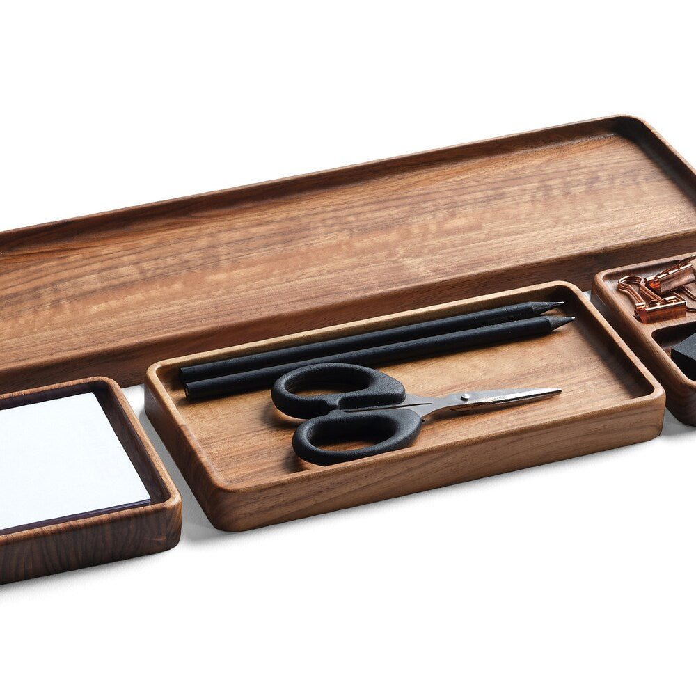 Rustic Wooden Desk Organizer Set with Tray – Office Decor Gift for Men Women, Minimalist Home Office Accessories- Office Gift