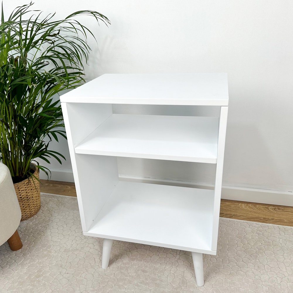 White Record Player Stand, Vinyl End Table, Vinyl Console