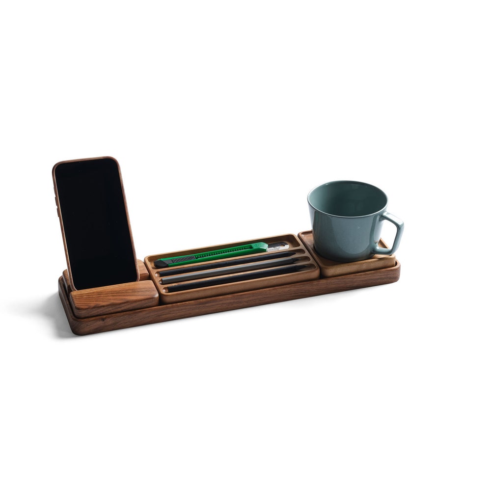 Wood Desk Organizer Set, Phone Stand, Customizable & Personalized Organizers