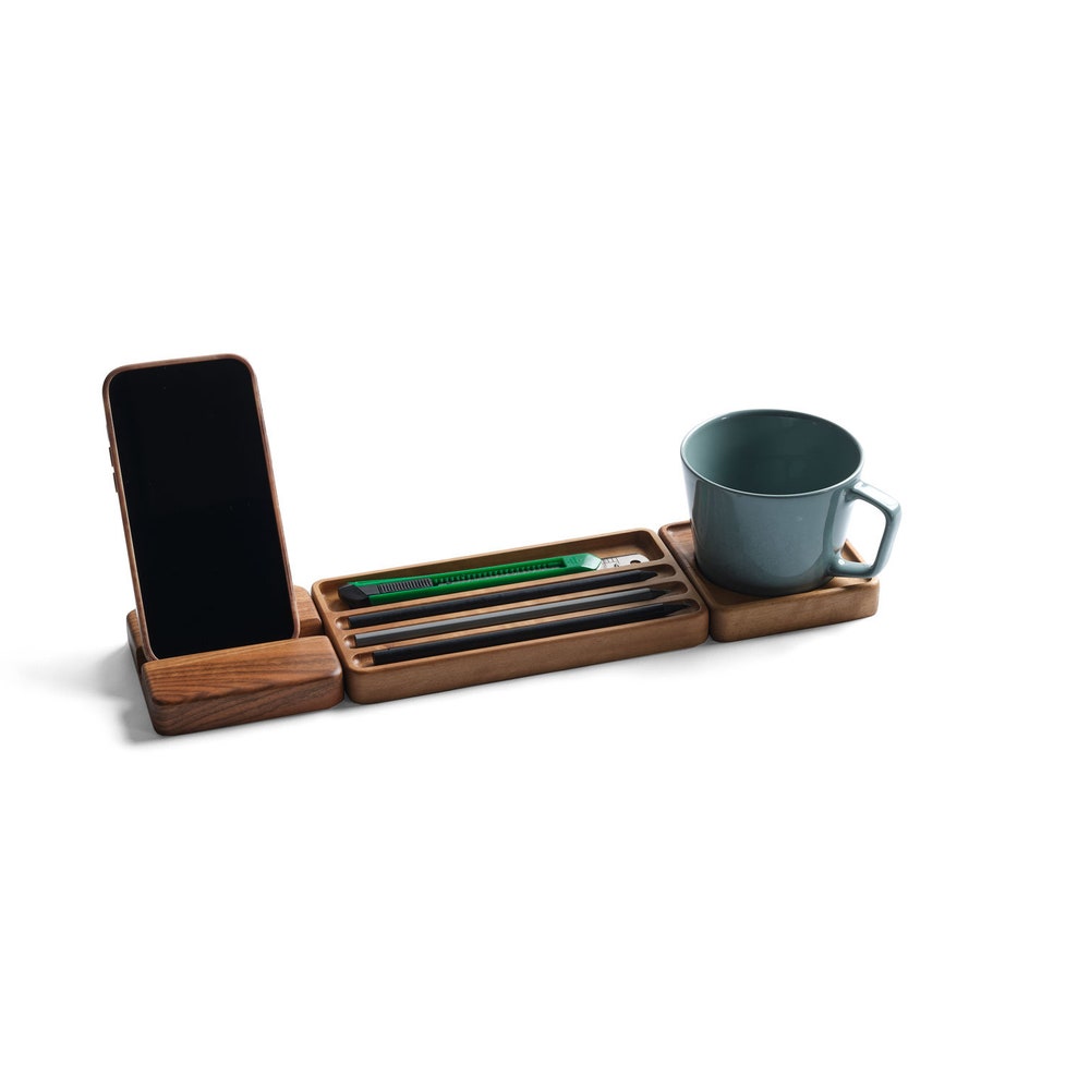 Wood Desk Organizer Set, Phone Stand, Customizable & Personalized Organizers