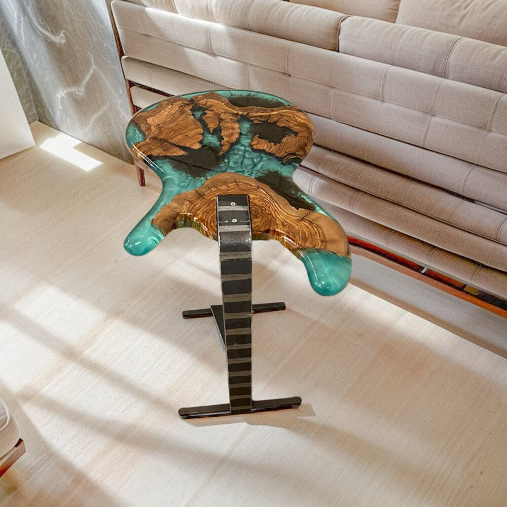 Coffee/Side/End/Guitar Table Wood Raund/Epoxy Resin Live Edge Rustic Unique custom reclaimed luxury Wooden slab/sehpa table Gift for her/him