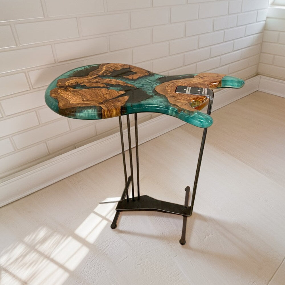 Coffee/Side/End/Guitar Table Wood Raund/Epoxy Resin Live Edge Rustic Unique custom reclaimed luxury Wooden slab/sehpa table Gift for her/him