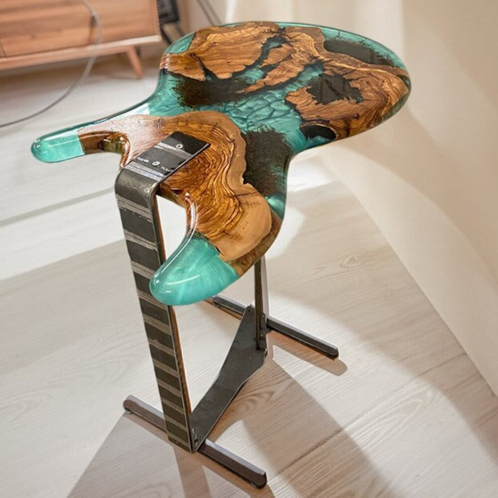 Coffee/Side/End/Guitar Table Wood Raund/Epoxy Resin Live Edge Rustic Unique custom reclaimed luxury Wooden slab/sehpa table Gift for her/him