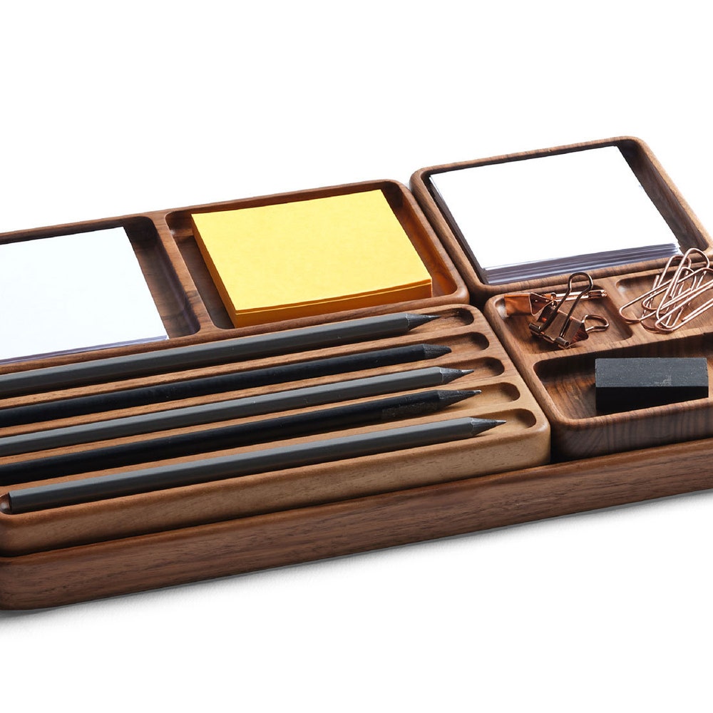 Wood Desk Organizer Set, Wood Organizer for Accessory Storage, Custom & Personalized Organizers