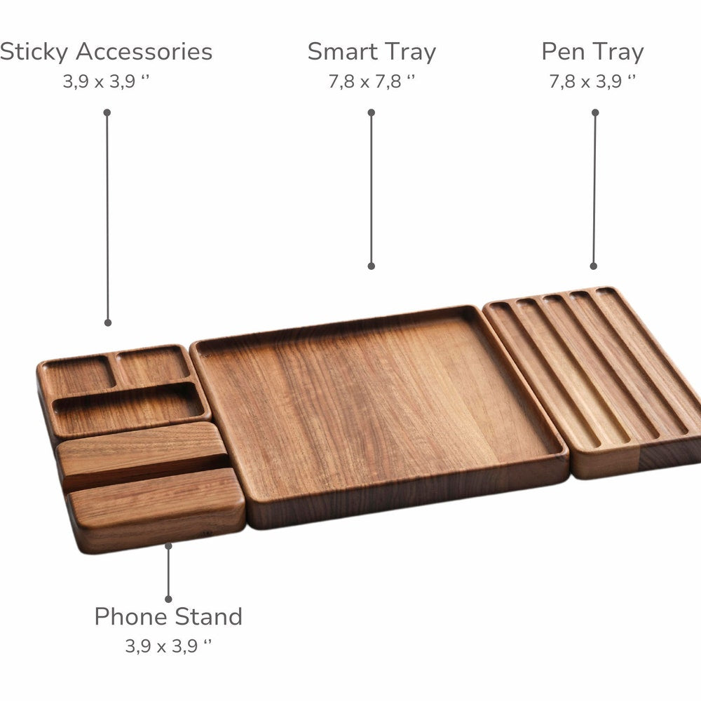Custom Wood Desk Organizer Set – Personalized Office Tray with Phone Stand – Wooden Tray - Minimalist Gift for Him or Her