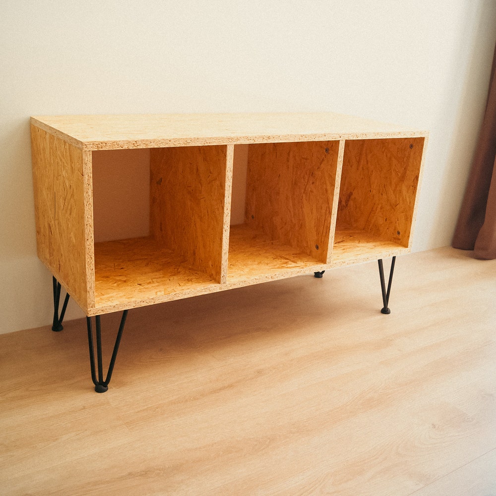 Turntable Stand & Vinyl LP Storage, From Made Durable and Recycled OSB Wood, Store up to 120+ LPs!