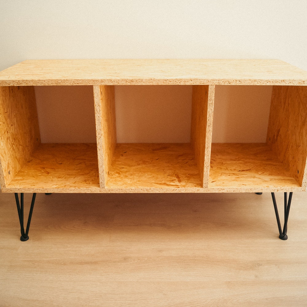 Turntable Stand & Vinyl LP Storage, From Made Durable and Recycled OSB Wood, Store up to 120+ LPs!
