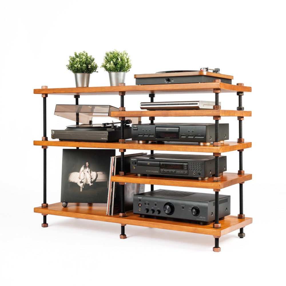 6 in 1 audio rack, Threaded Rods Double stand, LP Turntable Storage, Record Player Stand, Industrial Vinyl Table