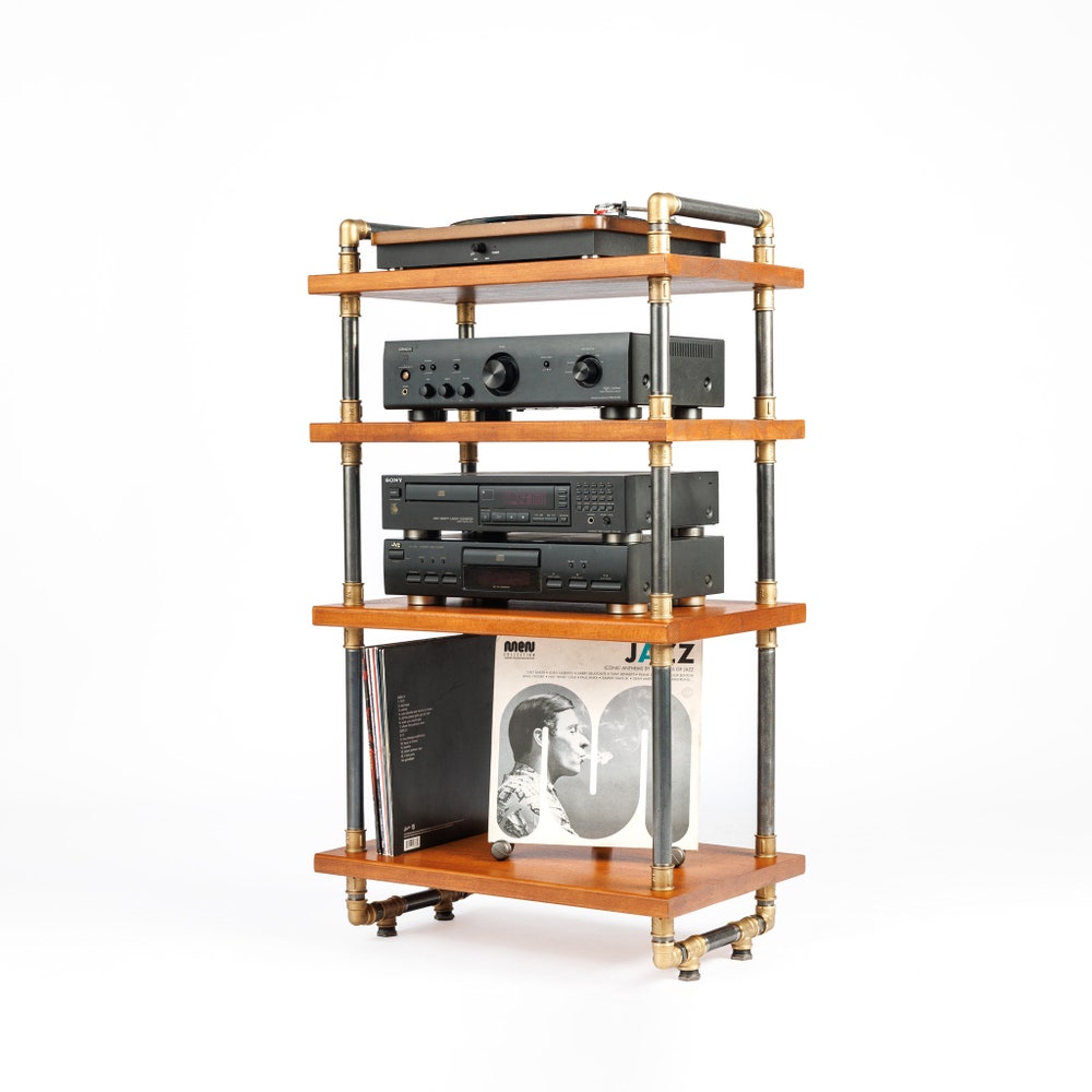 3 in 1 rack, Lp Turntable Storage, Handmade Record Player Stand, Industrial Vinyl Table, Media Hifi TV Unit
