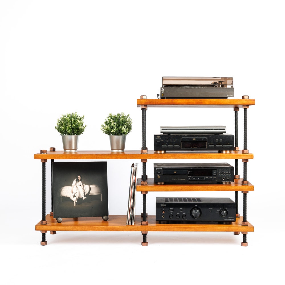 2 in 1 Rack variation,  Turntable Stand, Wood Furniture, Handmade Record Player Stand, Industrial Vinyl Table, Media Hifi TV Unit