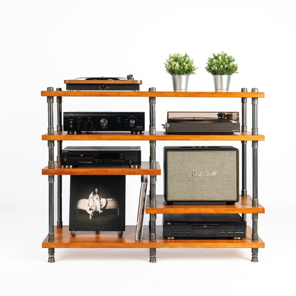 4 in 1 Industrial pipe stand, Vinyl  storage, Record storage, Record cabinet, Record player console