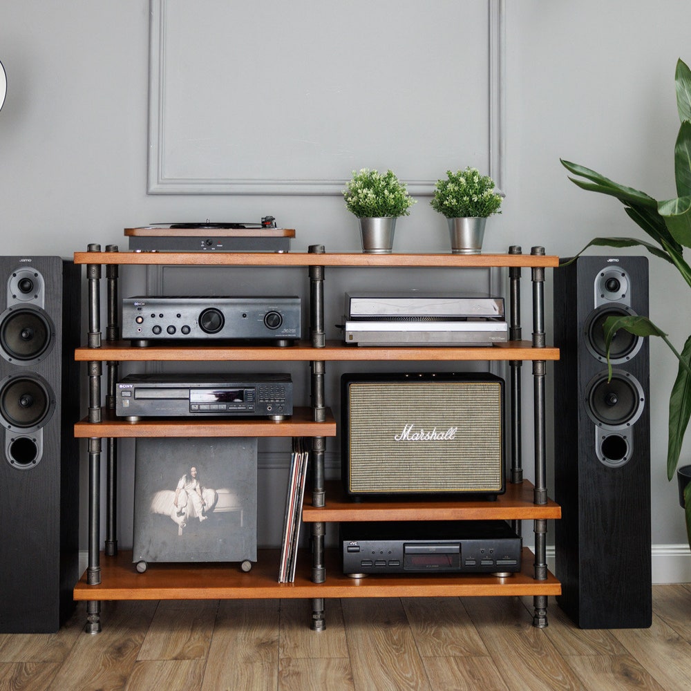 4 in 1 Industrial pipe stand, Vinyl  storage, Record storage, Record cabinet, Record player console