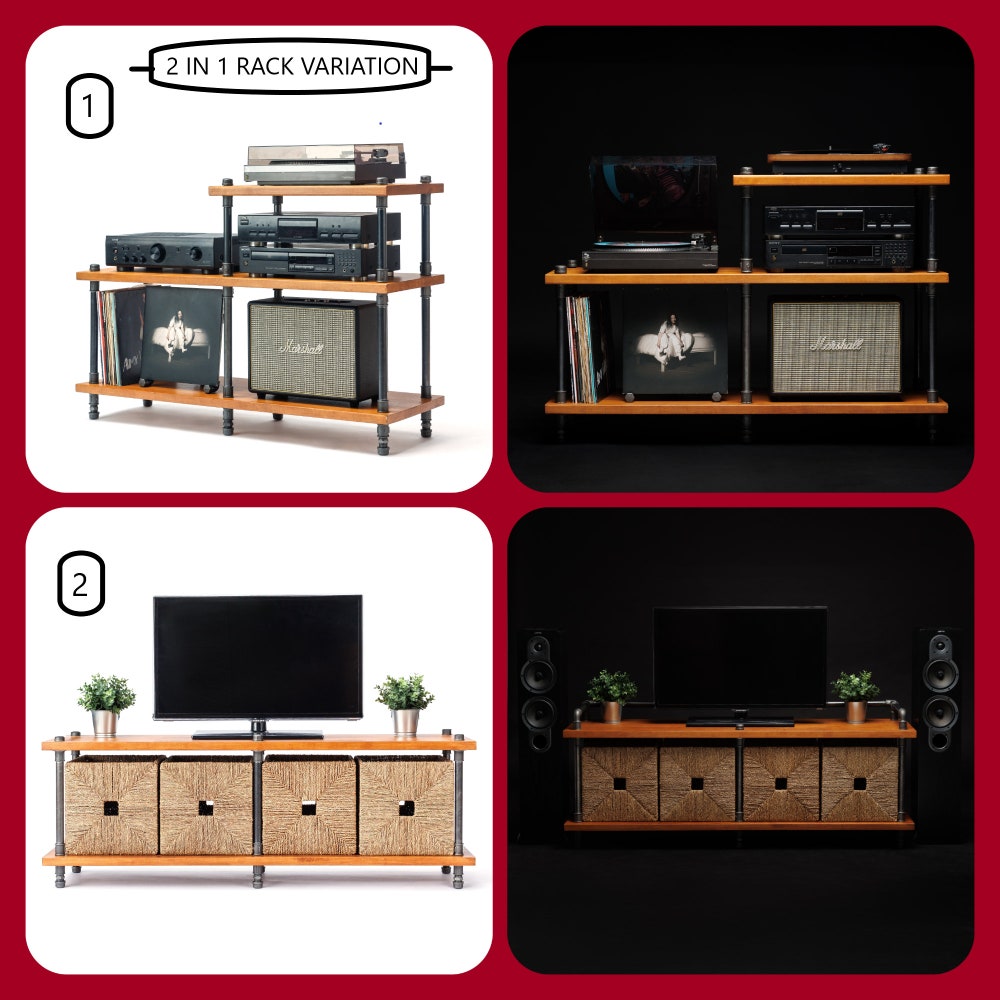 2 in 1 Industrial pipe stand, Vinyl  storage, Record storage, Record cabinet, Record player console