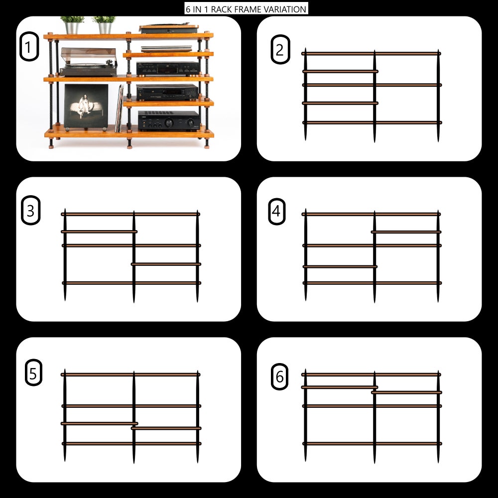 6 in 1 audio rack, Threaded Rods Double stand, LP Turntable Storage, Record Player Stand, Industrial Vinyl Table