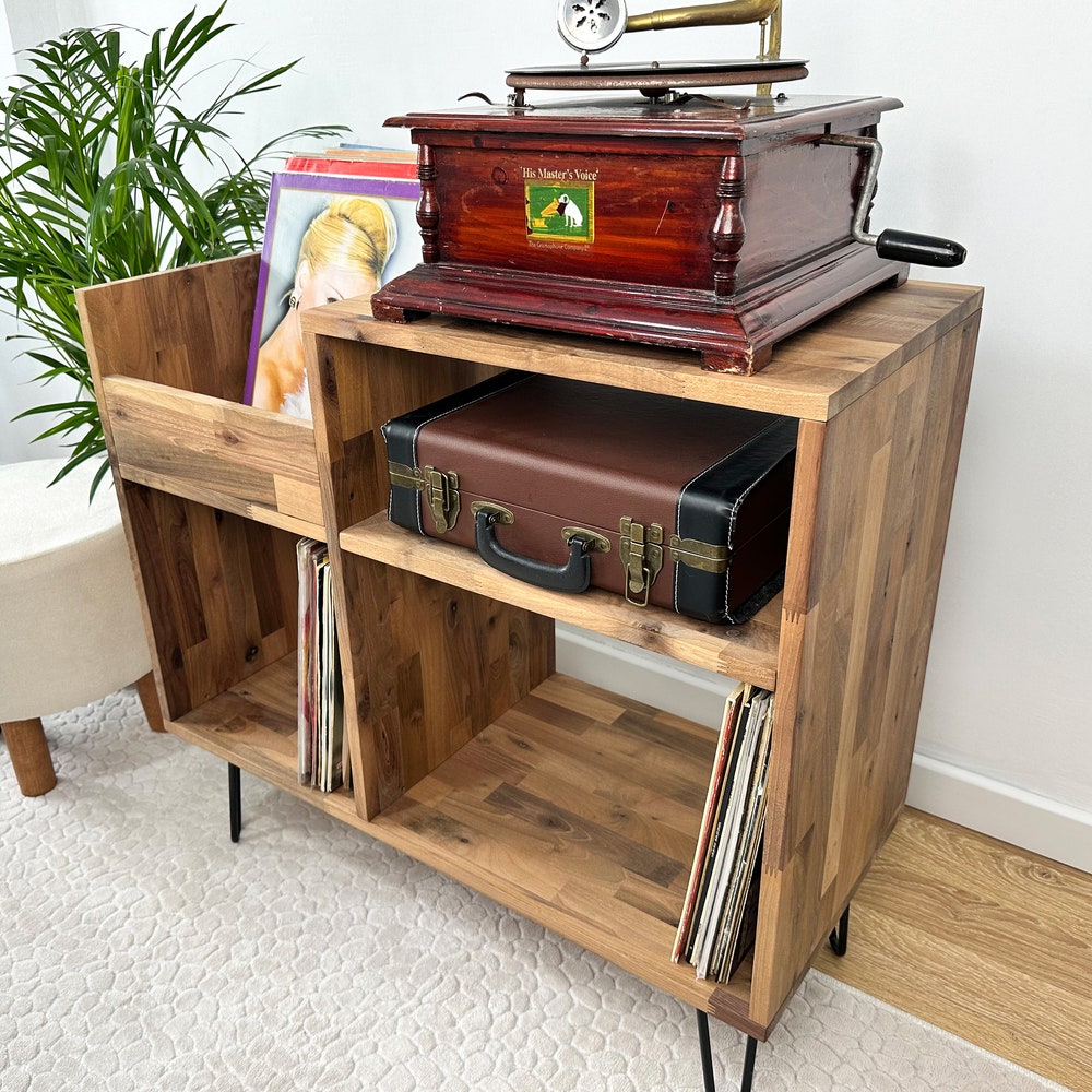 Walnut Vinyl Console, Vinyl end table, Vinyl Display, Media Console, Large Record Player Table, Console Table, Vinyl Stand, Record Console