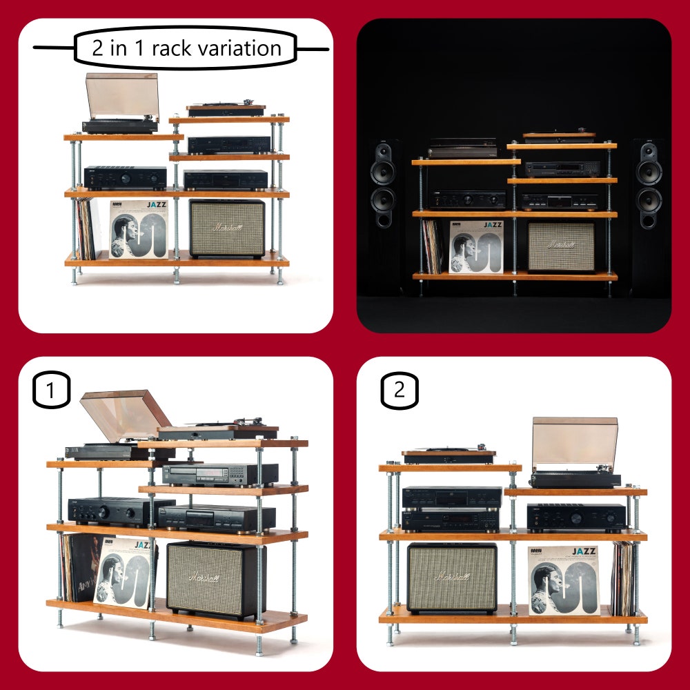 2 in 1  Rack,  Turntable Stand, Wood Furniture, Handmade Record Player Stand, Industrial Vinyl Table, Media Hifi TV Unit