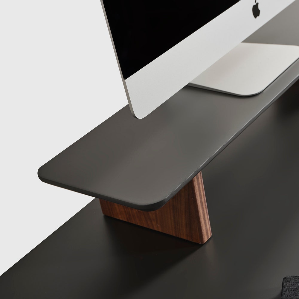 Custom 31 Inch Wooden Monitor Stand, Anthracite or Cream Computer Riser, Personalized Wood Desk Shelf, Minimal Ergonomic Screen Stand