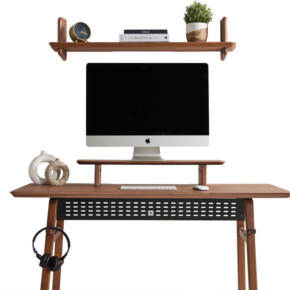 Custom 38 Inch American Walnut Monitor Stand, Wide Wooden Computer Riser, Solid Wood Desktop Shelf, Personalized Ergonomic Gift for Office