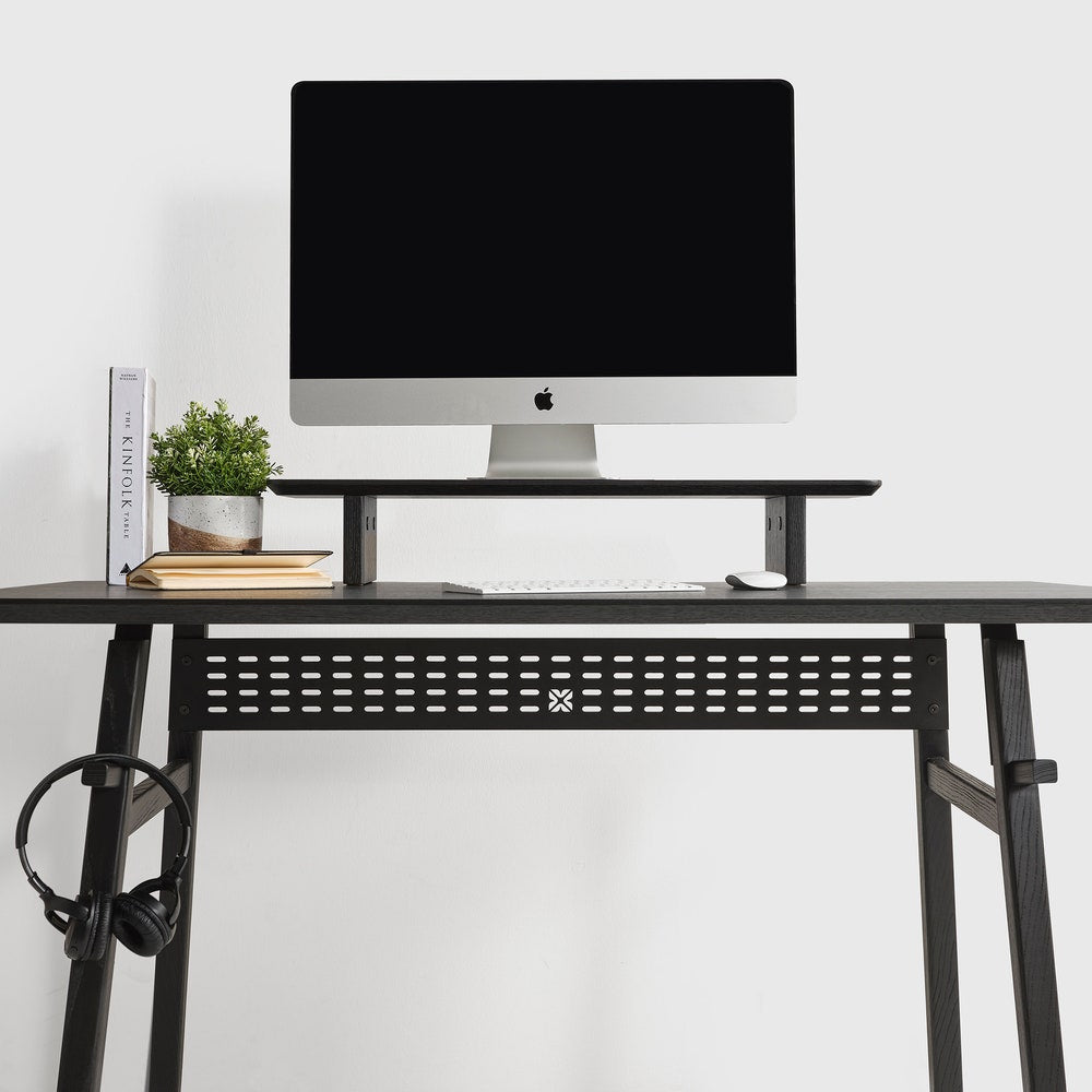 Custom Black Oak Wooden Monitor Stand, 31 Inch Computer Riser Shelf, Personalized Desk Gift, Ergonomic Wood Screen Riser in Custom Size