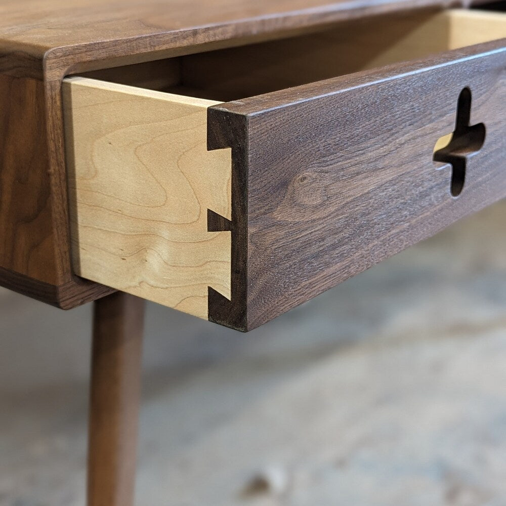COFFEE TABLE PLUS with drawer 40" - Walnut Handmade solid wood mid century modern style and storage cubby 18" tall