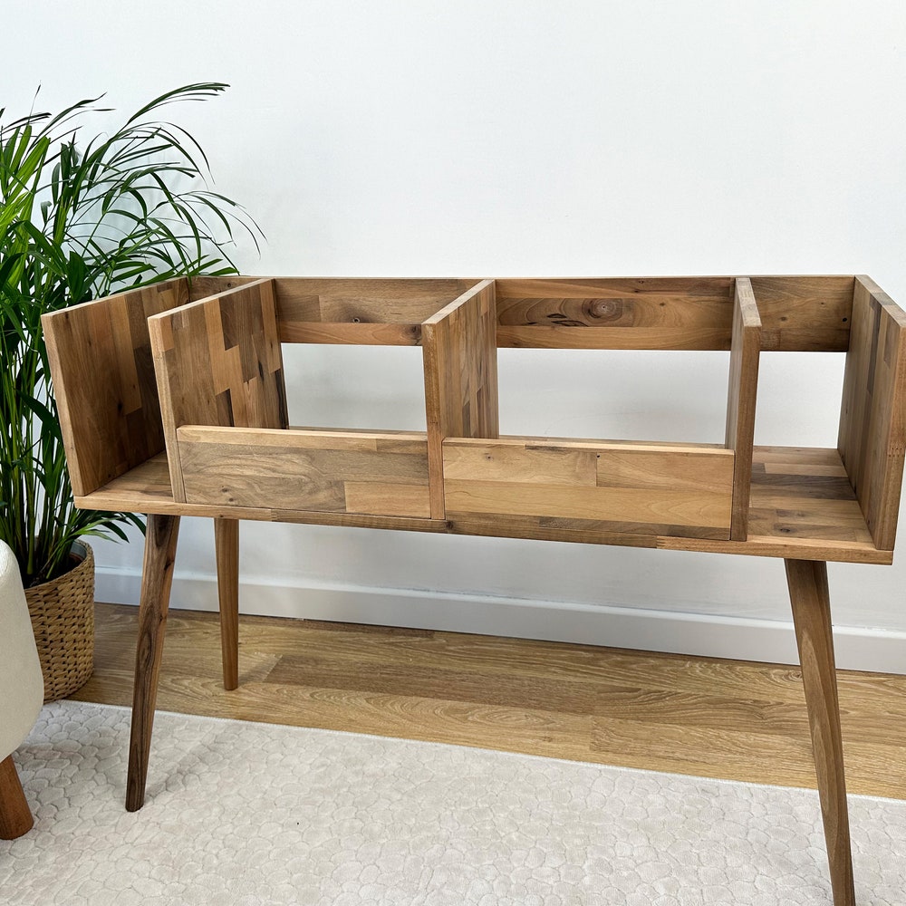 Walnut Vinyl Console, Vinyl End Table, Vinyl Display