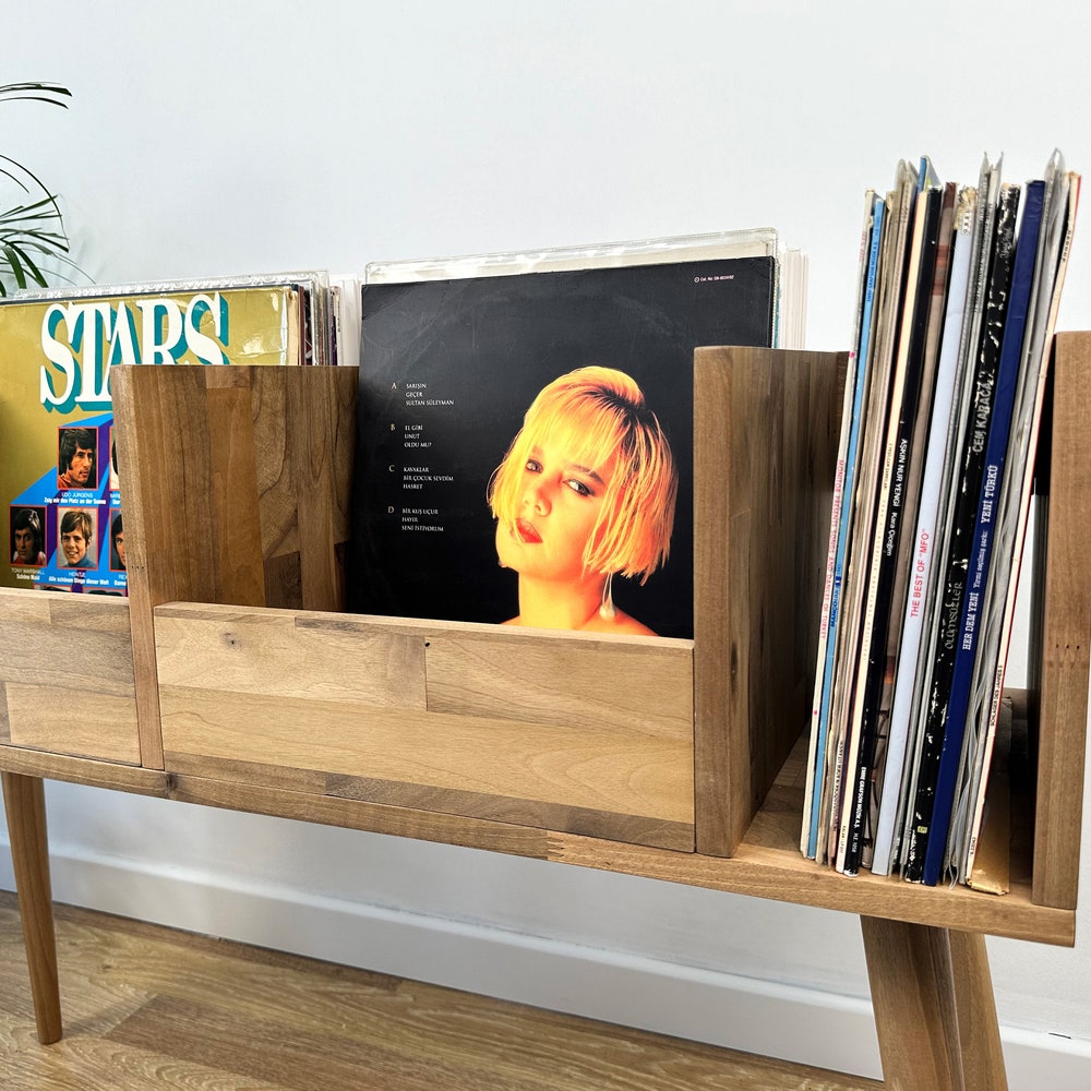 Walnut Vinyl Console, Vinyl End Table, Vinyl Display