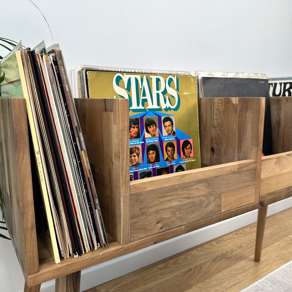 Walnut Vinyl Console, Vinyl End Table, Vinyl Display